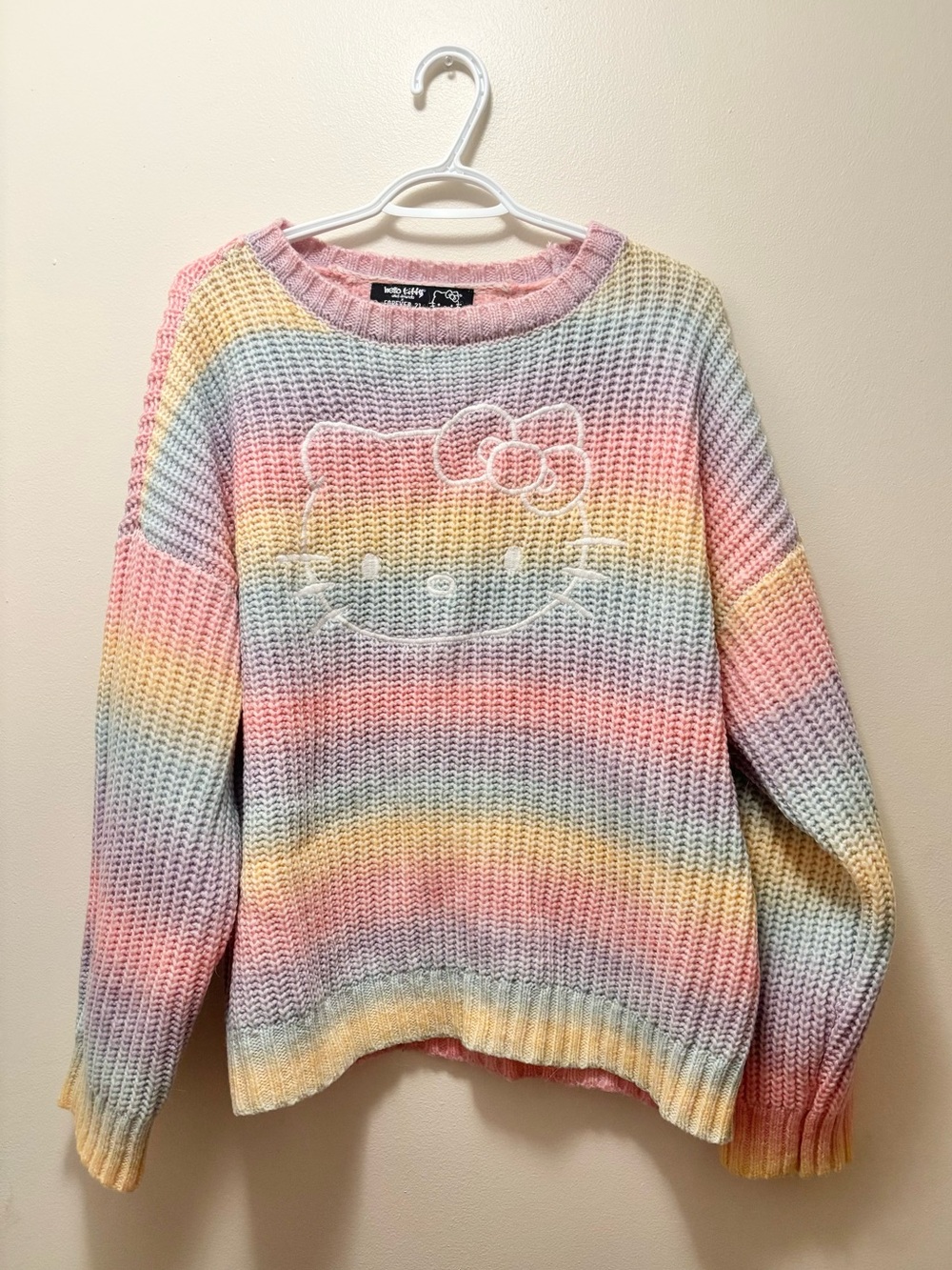 Hello Kitty x Forever21 pastel rainbow knit sweater embroidered cozy cute kawaii
